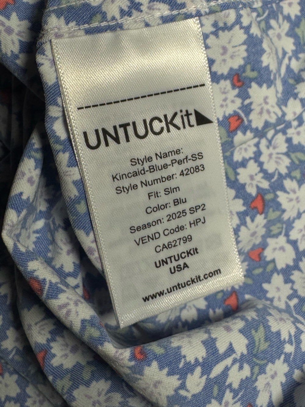 UNTUCKit Performance Short-Sleeve Kincaid Shirt | XLarge | Blue Floral Print - Picture 11 of 12
